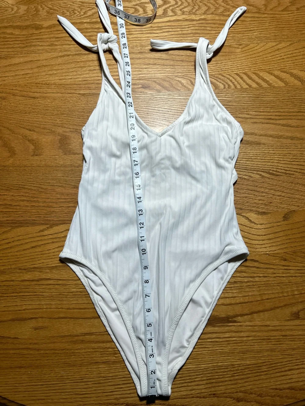 Women’s Shade & Shore Off White Ribbed Tie-Shoulder One-Piece Swimsuit Size S